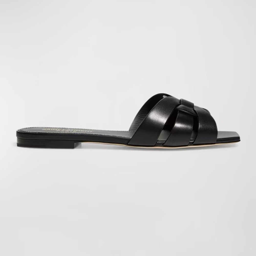 Saint Laurent Black Leather Braided Slide Mule